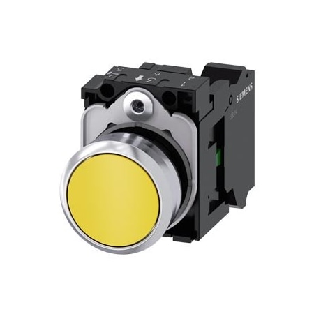 Siemens Pushbutton, 22 mm, round, metal, shiny, yellow, pushbutton, flat 3SU1150-0AB30-3BA0