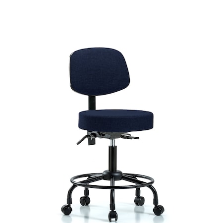 Blue Ridge Ergonomics Desk Stool, Fab, Bk, RT, Tilt, Casters, Nav BR-FDHST-RT-T1-RC-F45