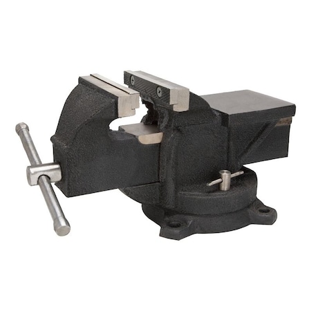Vulcan Bench Vise, 6 in Jaw Opening, 1/2 in W Jaw, 3 in D Throat, Cast Iron Steel, Serrated Jaw JL25013