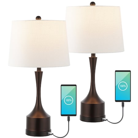 Jonathan Y Cooper 26" French Country Farmhouse Iron LED Table Lamp with USB Charging Port, Oil Rubbed Bron, 2PK JYL4045C-SET2