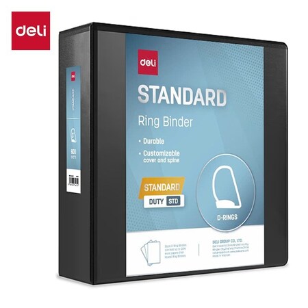 Deli Std Duty View Binder 3in, Letter, D-Ring, PVC-Free, Black, 6PK CF570-BK