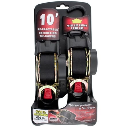 Erickson Manufacturing 34415 1 in. x 10 ft. 1200 lbs Re-tract Tie Down Ratchet Strap, Black, 2PK 360241517