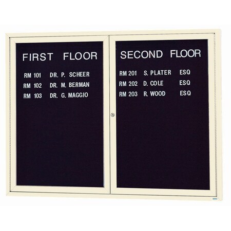Aarco Enclosed Letter Board Directory w/ Powder Coated IvoryAluminum Frame, 48''Hx60''W, 2 Doors ADC4860IV