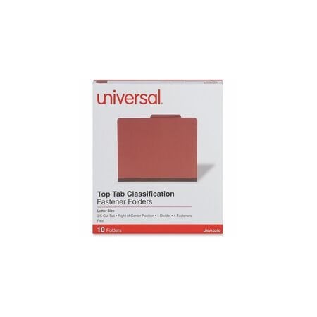Universal 4-, 6-, 8-Section Classification Folders, 1 Divider, Letter, Red, 10PK UNV10250