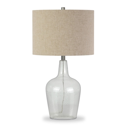 Homeroots 26" Clear Glass Gourd Table Lamp Coastal With Flax Drum Shade 524432
