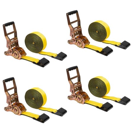 Mytee Products 4PK 4inx30ft Self-Tensioning Ratchet Tie Down Strap w/Flat Hook 5400lbs WLL, 4PK RS430TGx4