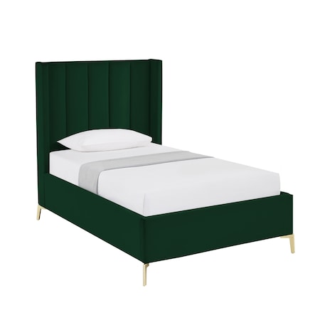 Homeroots Green Velvet Upholstered Twin Bed Frame 544829