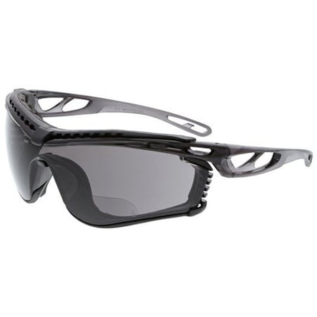 Mcr Safety Checklite(R) CL5 Bifocal Safety Glasses, Gray/Black Wraparound Frame, 1.0 Diopter, Gray Lens CL5H10GPF