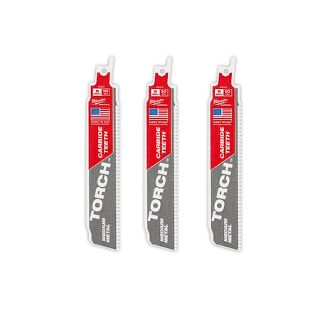 Milwaukee Tool 6 in x 10 TPI Reciprocating Saw Blade, 3 PK 48-00-5351