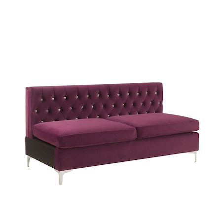 Homeroots 69" Burgundy Velvet Modular Sofa With Silver Legs 491026