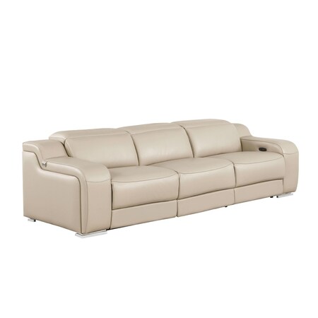 Homeroots 103" Beige Italian Leather Reclining USB Sofa 632895
