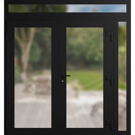 Vdomdoors Front Exterior Prehung Metal-Plastic Double Doors Frosted Glass / MANUX 8102 Matte Black / Office C MANUX8102DEXD-BLK-W72+16xH80+12-LH-I