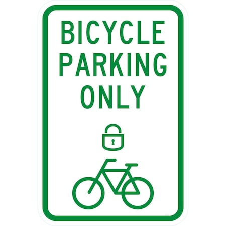 Lyle Bicycle Parking Only (With Lock And Bike Symbol), 12x18, High Intensity Prismatic, White G-4410-HI_12x18