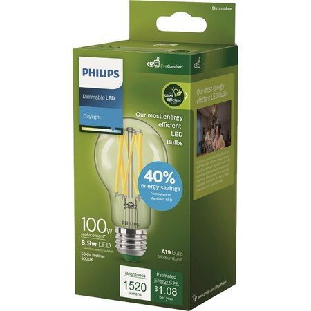 Signify Ultra Efficient 100W Equivalent Daylight A19 LED Light Bulb 587881
