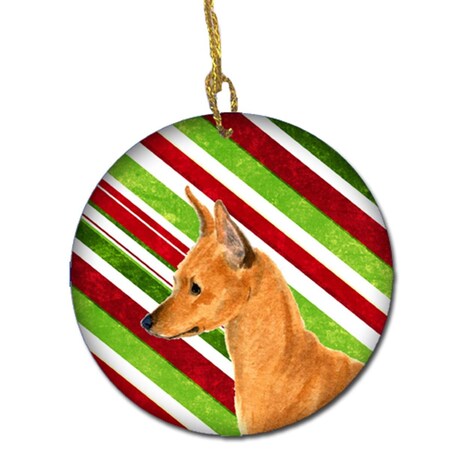 Carolines Treasures Min Pin Candy Cane Holiday Christmas Ceramic Ornament SS4535-CO1