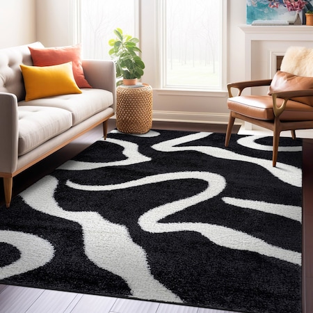 World Rug Gallery Distressed Stripe Pattern Shag Area Rug 5 ft x 7 ft Anthracite WR122ANTHRACITE5X7