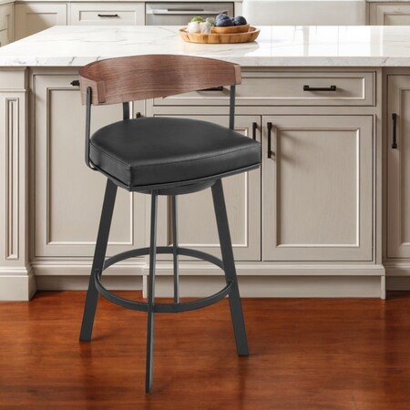 Homeroots 26" Black and Brown Faux Leather and Iron Low Back Counter Height Swivel Bar Chair 569160