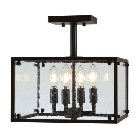 Jonathan Y Paysan 13" 4-Light Iron/Seeded Glass Rustic Farmhouse LED Flush Mount, Oil Rubbed Bronze JYL7514A