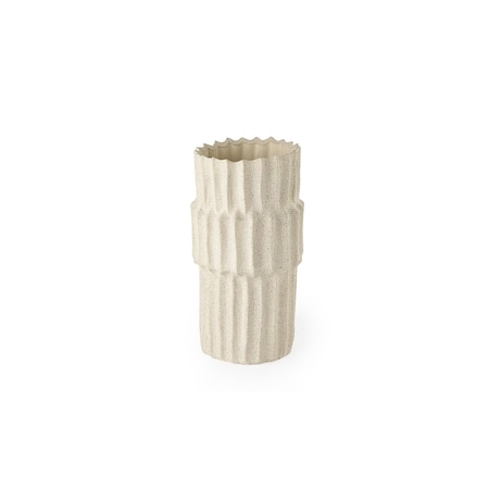 Homeroots 14" Sand Ceramic Cylinder Table Vase 397585