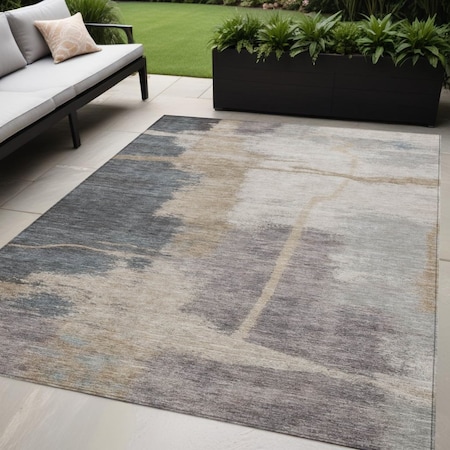 Homeroots 5' X 8' Gray Charcoal And Beige Abstract Washable Indoor Outdoor Area Rug 588523