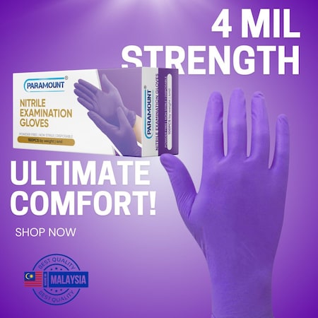 Paramount Disposable Gloves, Nitrile, Powder-Free, XXL, 100 PK, Purple XXL