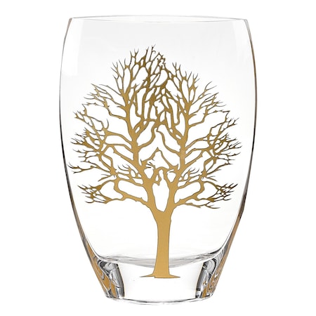Homeroots 12" Clear And Gold Tree Of Life Oval Lead Free Crystal Table Vase 375737