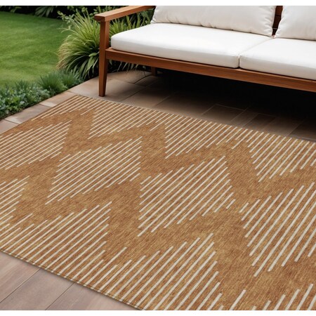 Homeroots 9' X 12' Copper And Beige Geometric Washable Indoor Outdoor Area Rug 598614