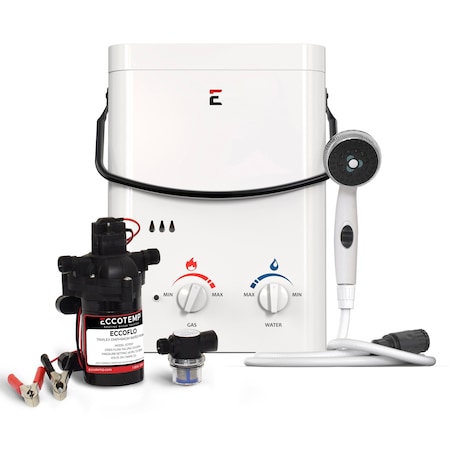 Eccotemp L5 Portable Outdoor Tankless Water Heater w/ EccoFlo Diaphragm 12V Pump & Strainer L5-PS