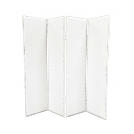 Homeroots 84" White Faux Leather Folding Four Panel Screen Room Divider 274747