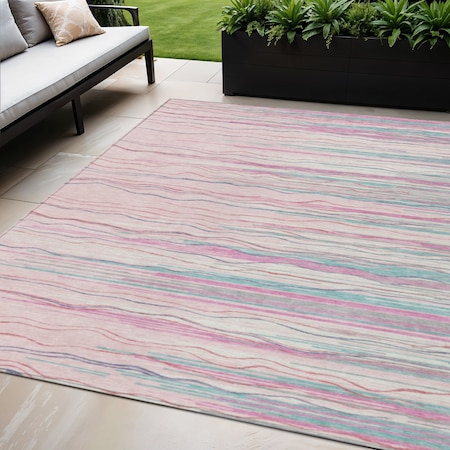 Homeroots 5' X 8' Pink Blue And Purple Striped Washable Indoor Outdoor Area Rug 597272