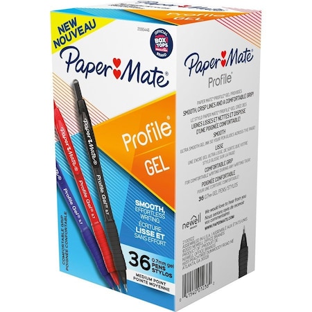 Sanford Paper Mate, PROFILE RETRACTABLE GEL PEN, MEDIUM 0.7 MM, ASSORTED INK/BARREL, 36PK 2095446