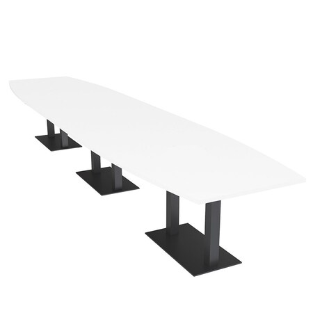 Skutchi Designs Boat Conference Table With Power Unit, 48 in W, 192 in L, White HAR-BOT-48x192-DOU.BK-W960-NA