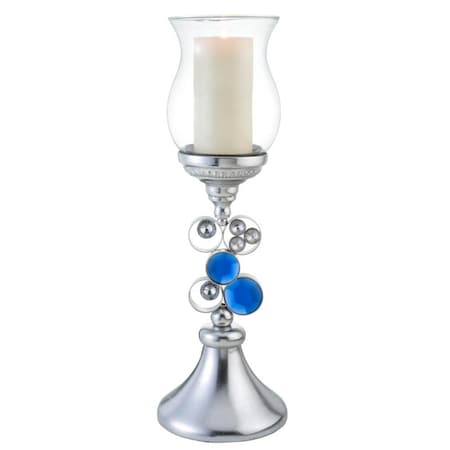 Homeroots 21" Silver and Blue Faux Crystal Bling Hurricane Candle Holder 468339