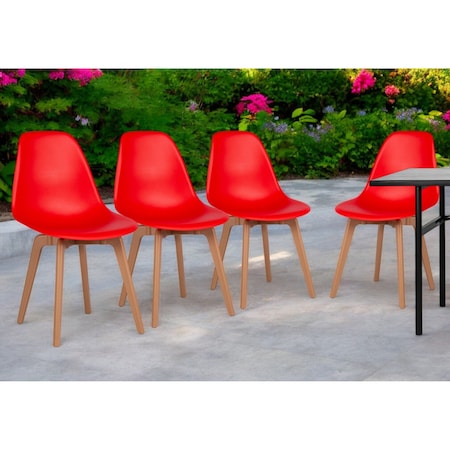 Homeroots Set of Four 21" Red Heavy Duty Plastic Outdoor Dining Chairs 565187