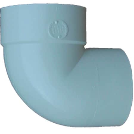 Canplas Short Turn Pipe Elbow, 4 in, Spigot x Hub, 90 deg Angle, PVC, White 414152BC