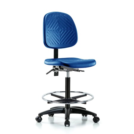 Blue Ridge Ergonomics Poly Chair, High Bench, Med Back, Casters, Blue BR-PHBCH-MB-RG-T0-A0-CF-RC-BLU