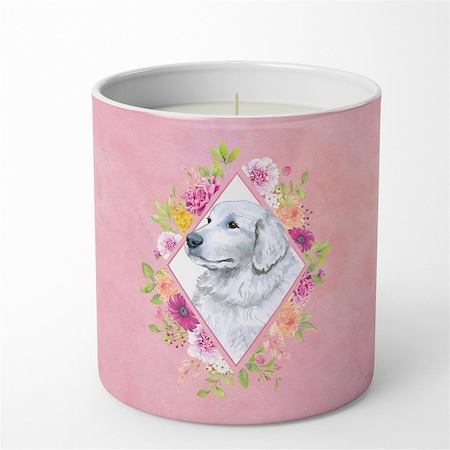 Carolines Treasures 10 oz Great Pyrenees Pink Flowers Decorative Soy Candle CK4160CDL