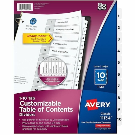 Avery Dividers, Index, Ready, 1-10 10PK AVE11134