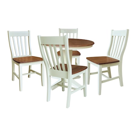Whitewood Industries Rectangular Fixed Top Table W/ 4 Chairs, 36 in W, 29.9 in L, 36 in H, Parawood, Hickory/Shell, 5 K79-36RT-23B-C61-4