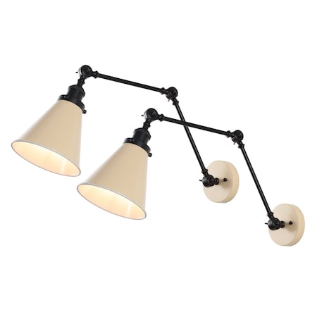 Jonathan Y Rover 7" Classic Industrial Metal Adjustable Arm LED Wall Sconce, Almond/Black, 2PK JYL7462F-SET2