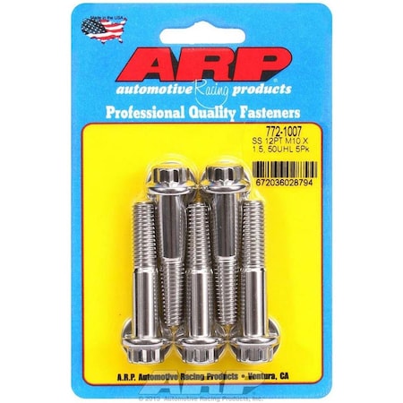 Arp 772-1007 10 x 1.5 x 50 mm 12-Point Stainless Steel Bolt Kit, 5PK ARP772-1007