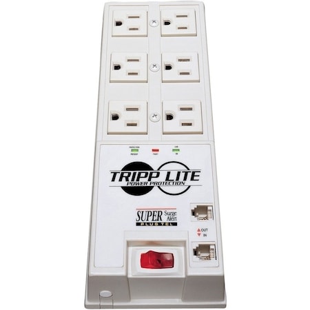 Tripp Lite Power Strip, Surge, Tel/DSL Protection, 5-15R, 5-15P, 6 ft., Light Gray TR-6FM