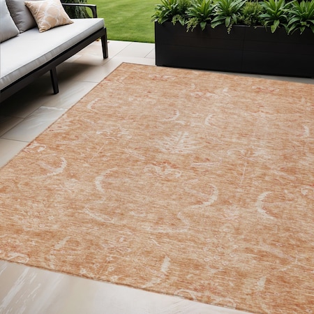 Homeroots 9' X 12' Salmon And Terra Cotta Damask Washable Indoor Outdoor Area Rug 603369