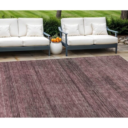 Homeroots 10' X 14' Merlot And Gray Striped Washable Indoor Outdoor Area Rug 588099