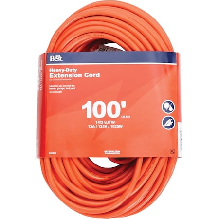Do It Best 100 Ft. 14/3 Heavy-Duty Outdoor Extension Cord OU-JTW143-100-OR