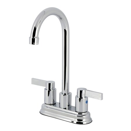 Kingston Brass Double-Handle 4" Centerset High-Arc Bar Faucet, Polished Chrome FB8491NDL