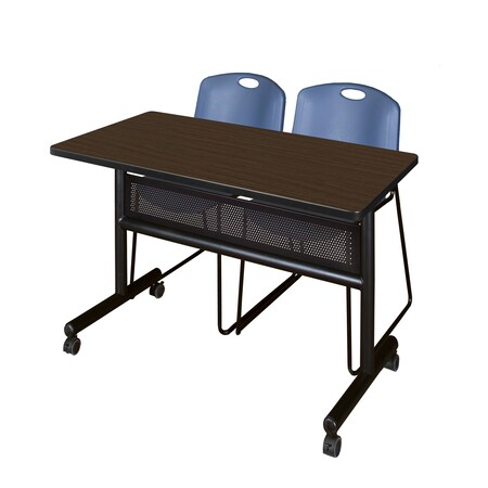 Regency Kobe Flip-Top Privacy Nesting Table W/ 2 Zeng Stack Chairs, 48 in W, 24 in L, Neo Walnut MKFTM4824NW44BE
