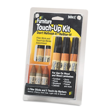Master Caster ReStor-It Furniture Touch-Up Kit with 5 Woodgrain Markers, 3 Filler Sticks, 4.25 x 0.38 x 6.75 18000