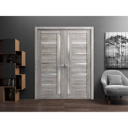 Sartodoors Solid French Double Doors Frosted Glass Grey 48x84 (2* 24x84) Solid Core Modern Interior QUADRO4088DD-NEB-4884