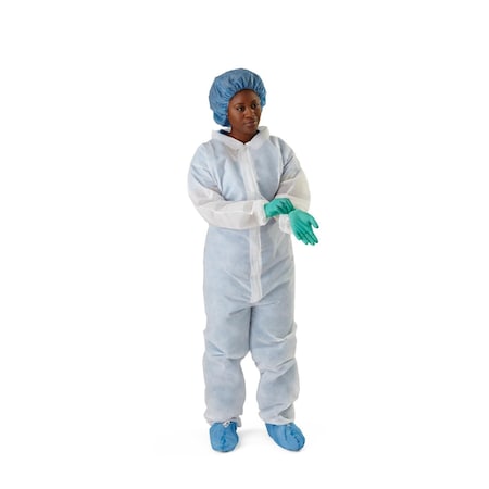 Medline Heavyweight Spunbond Polypropylene Coveralls with Elastic Wrists and Ankles, Size 5XL, White, 25PK NONCV1205XL